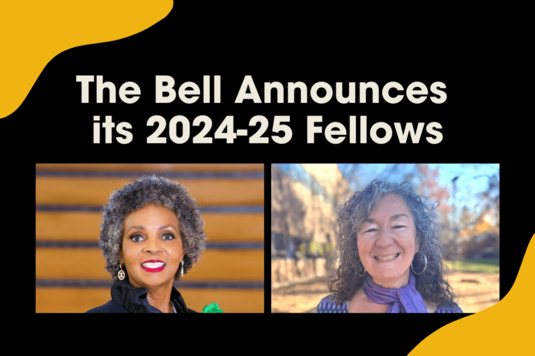 A promotional image with portraits of two women, featuring text reading: "The Bell Fellows 2024-25 Announcement.